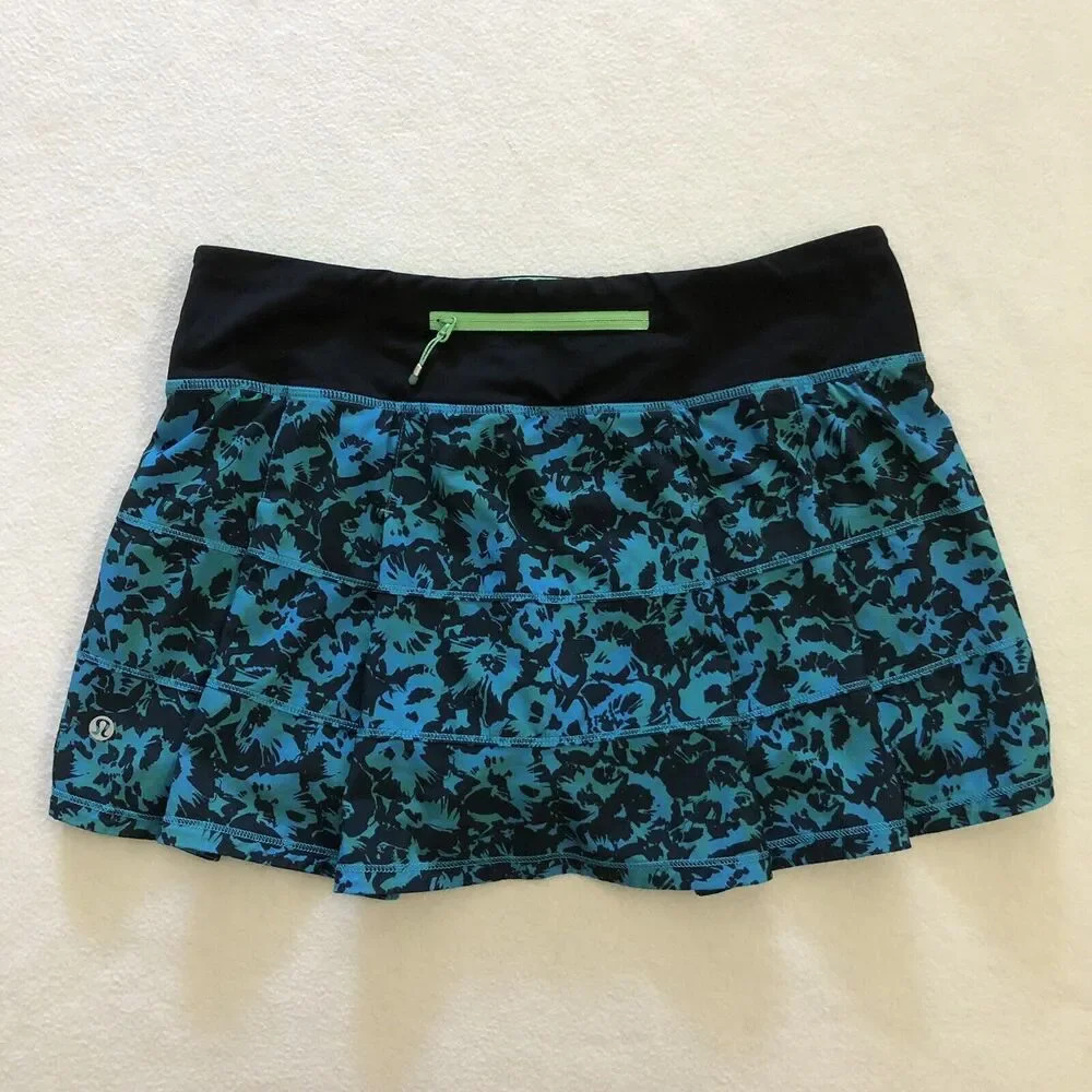 Lululemon Fleur Sombre Kayak Blue Dragonfly Black Pace Rival Skirt II 4-way 6